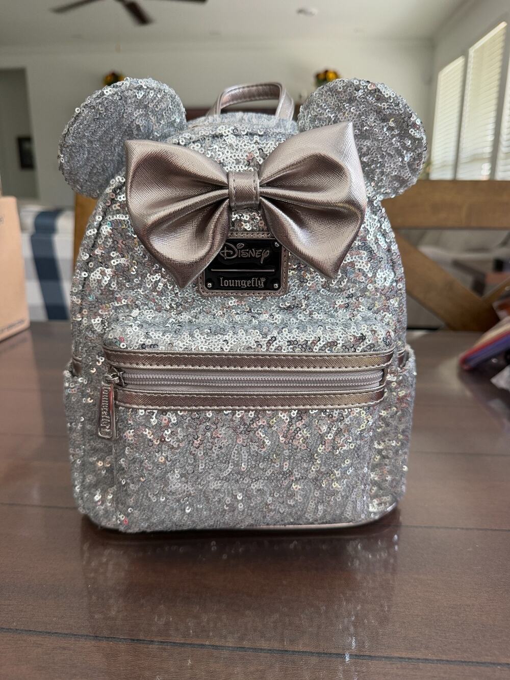 Loungefly Minnie Mouse Silver Sequin Mini Backpack